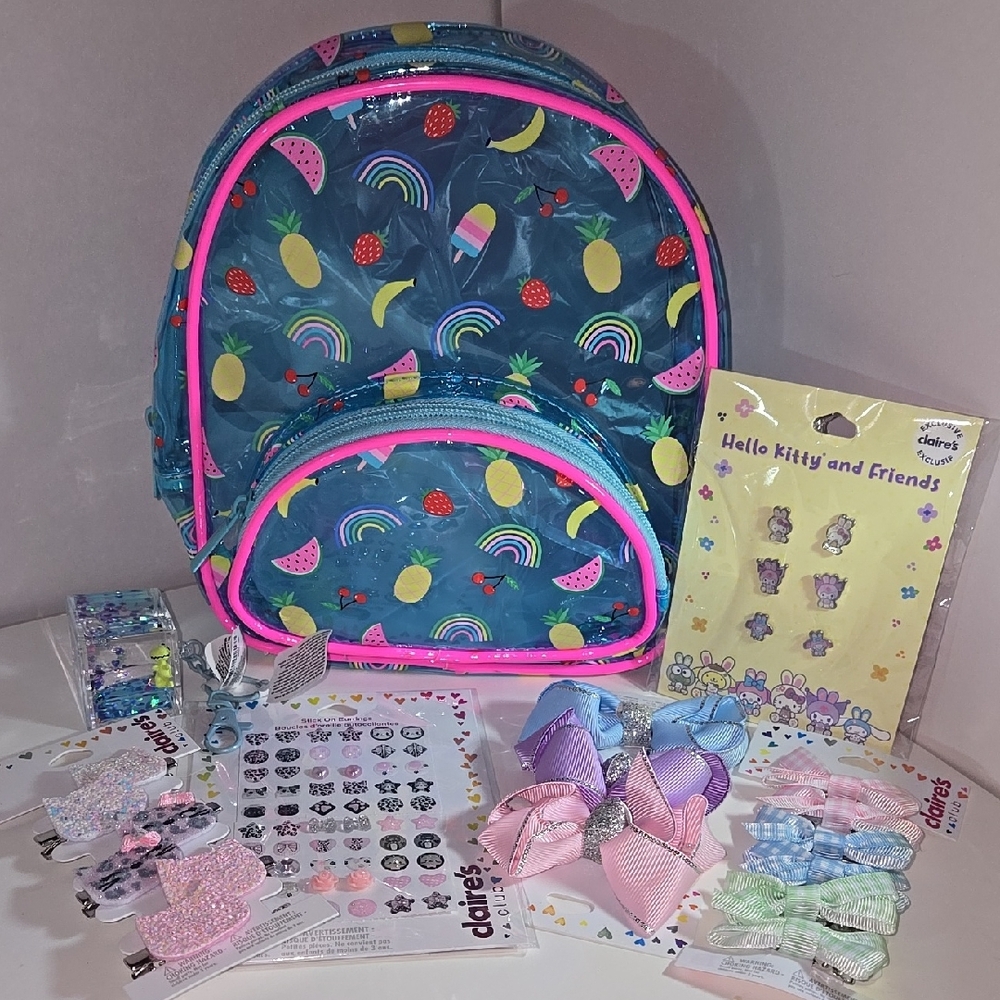 Claire's Blue Fruit Pattern Kids Backpack Set